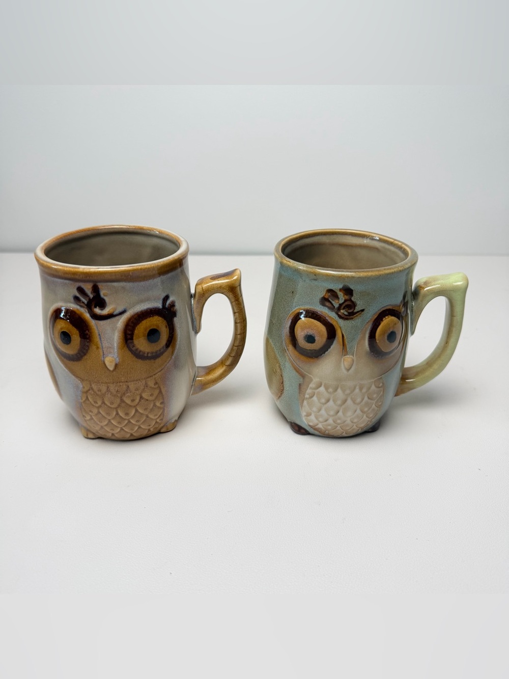 Gibson Owl Ceramic Mugs w/ Handle Multicolor Set of 2 Country Cottage Fall